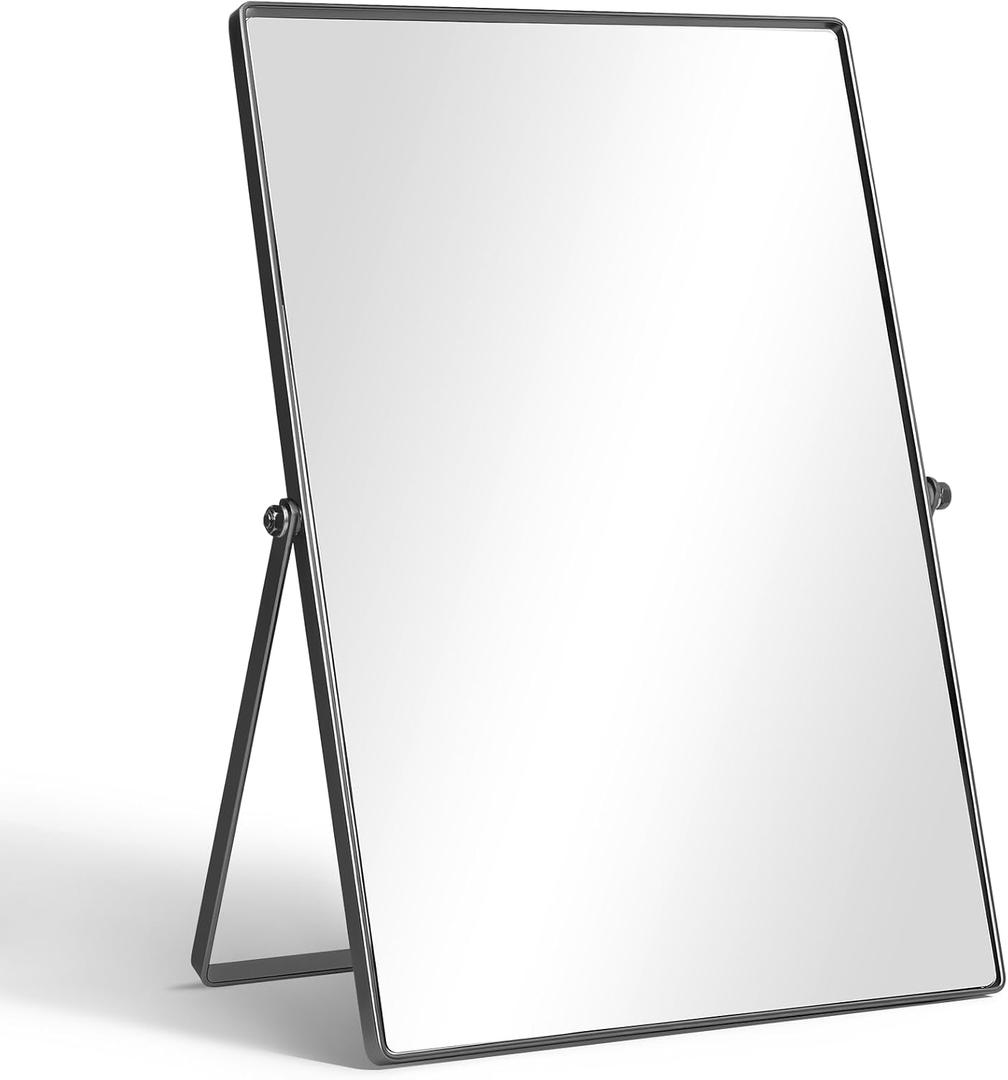 Vanity Desk Table Mirror, Adjustable Rectangular Tabletop Standing Makeup Mirror with Metal Framed for Living Room, Bedroom, Bathroom, Dark Grey