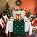 2 x Christmas Table Runner 13x73 Inch, Xmas Pine Trees Winter Holiday Decorative Farmhouse Table Decorations for Kitchen Dinning, Indoor Outdoor Dinner Party Decor (Green, One Size)