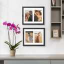 DUENPY 8x10 Double Picture Frame White Mat For Displaying Two 4x6 Pictures, Photo Frame for Wall Mounting or Tabletop, Black.