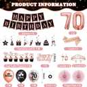 70th Birthday Decorations for Women, 54pcs Happy 70th Birthday Crown and Sash, Black Rose Gold Banner Backdrop Balloons Hanging Swirls Paper Fans, 70 Years Old Birthday Party Supplies Kit