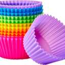 Amazon Basics Reusable Non-Stick Silicone Baking Cups, BPA Free, Muffin Liners, Dishwasher Safe, Microwave and Oven Safe, 2.9 x 2.9 x 1.3 in (LxWxH), Multicolor, 12-Pack