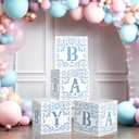 AmazingSpark 4 Pcs Cielito Lindo Baby Shower Party Decorations Mexican Papel Picado Baby Boxes with Letters Mexican Fiesta Blocks Boxes Decor for Gender Reveal Birthday Fiesta Photo Props (Blue)