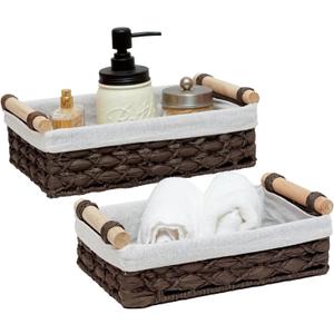 Storage Basket Wicker Baskets for Organizing with Handle Decorative Storage Bins for Countertop Toilet Paper Storage Basket for Toilet Tank Top Small Baskets Set (Set of 2) (Dark-Brown)