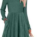 ANRABESS Women's Square Neck Long Sleeve Fall Dress Casual Ribbed Knit Soft 2026 Trendy Short Sweater Dresses with Pockets Green Medium (Green, M)