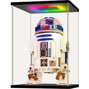 NONEMEY Clear Acrylic Display Case with RGB LED Light for Lego 75308, Dustproof Model Showcase Organizer Box, Display Case for Collectibles Bearbrick (7.9x6.3x11 inch, 20x16x28cm)