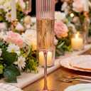 Ciaell 24 Pack Pink Plastic Champagne Flutes - 6oz Ribbed Disposable Champagne Glasses - Pink Vintage Mimosa Glasses with Long Stem, Elegant & Lightweight for Weddings and Party
