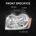 Headlights Assembly Replacement For Jeep Grand Cherokee 2005 2006 2007, Chrome With Amber Reflector