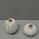 Artificial Pumpkin Decor, Brown and White Decorative Pumpkins, Thanksgiving Resin Pumpkins Figurine Set of 2, Carved Pumpkin Statues for Rustic Fall Tabletop Home Decor, Harvest, Wedding