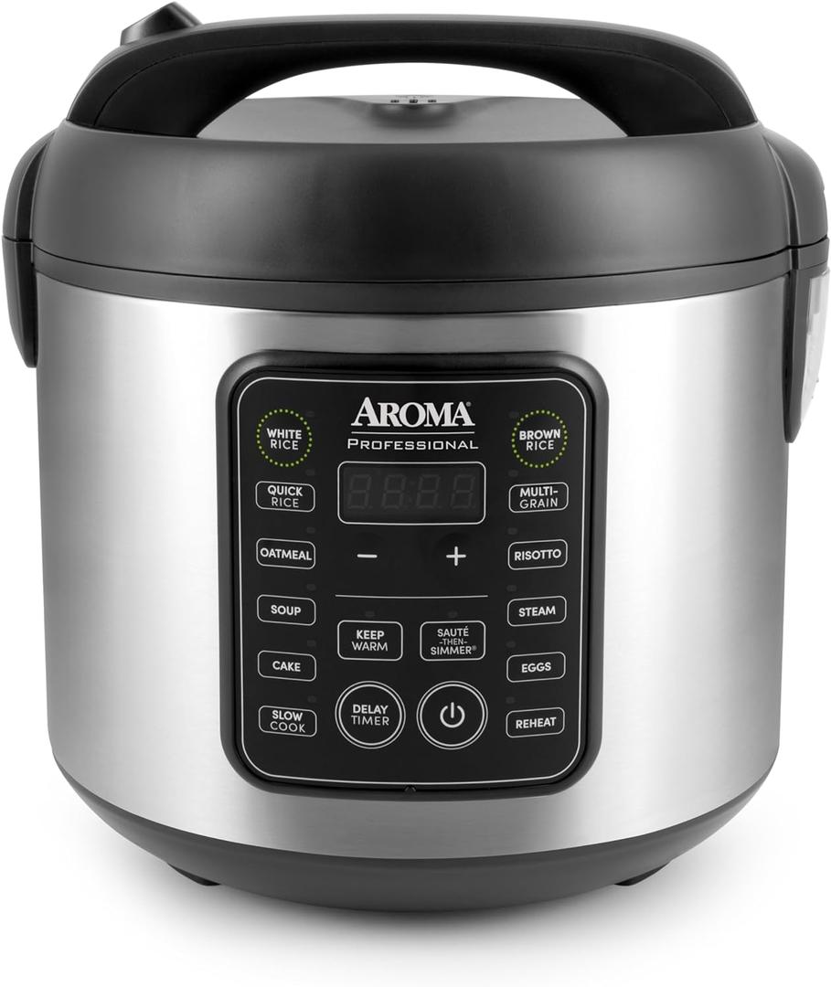 AROMA Professional Digital Rice Cooker, 10-Cup (Uncooked) / 20-Cup (Cooked), Multicooker, Slow Cooker, Steamer, Oatmeal Cooker, Egg Cooker, STS, 5 Qt, Black, ARC-5200SB (20 cup cooked / 10 cup uncooked)
