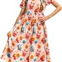 RONGTAI Girls 3D Dress for Girls Printed Short Sleeves Casual Summer Dresses with Pockets for 4-15Y Kids Outfits (Cartoon)