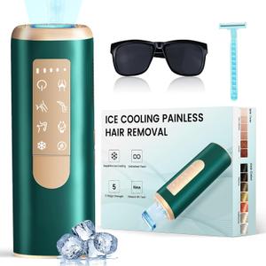 Laser Hair Removal with Sapphire Ice Cooling 40, 20J MAX Painless IPL Laser Hair Removal Device for Women & Men, Full Body & Facial Use, Green
