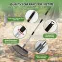 Rake Heavy Duty 6FT Long Garden Rake , 18.5 Inch Wide Leaf Rake for Lawns, 25 Metal Tines, Adjustable Stainless Steel Handle, Rakes for Leaves, Yards, Grass, Garbage, Weeds, Debris (Black)