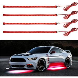 YM E-Bright LED Strip Light 30CM Waterproof for Car Motorcycles Decoration Vehicle Interior Exterior DRL Daytime Running Flexible DC12V,Red(Pack of 4)