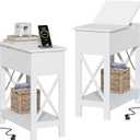ChooChoo End Tables Living Room Set of 2, Side Table with Charging Station, White