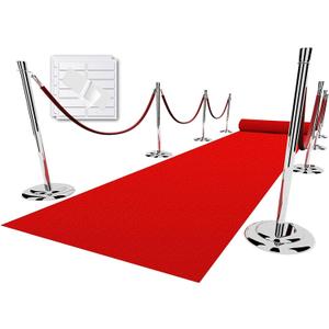 Red Carpet Runner for Party, 4X15 ft, 130 GSM Felt Non-Woven with Double-Sided No Traces Adhesive Sticke, Aisle Runner for Wedding, Movie Theme Party Decos, Red Runway Rug for Prom