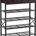 Shoe Rack for Entryway, 5 Tier Shoe Organizer with 2 Non-Woven Drawers, Metal Storage Shoe Shelf for 16-20 Pairs of Shoes, with Wooden Top and Steel Frame, Shoe Stand for Closet Dark Brown