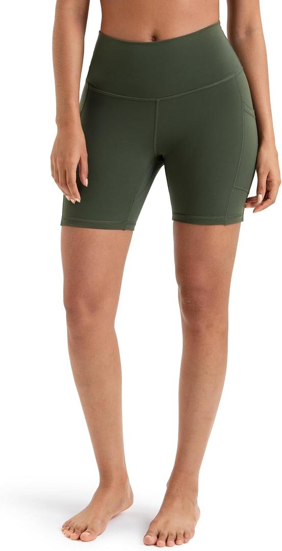 Colorfulkoala Women's High Waisted Biker Shorts with Pockets 6" Inseam Yoga Tummy Control Short (Green, XS)
