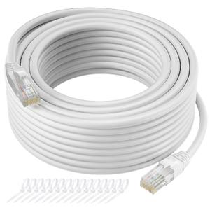 Cat5e Ethernet Cable 100 FT, Long Cat 5e Internet Cable, White Snagless Patch Cord, Flexible, Network, LAN, PoE, Standard RJ45 Connector for PC, Server, Router, Modem, TV, PS5 - with 15 Cable Ties (100ft)