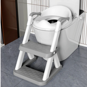 SKYROKU 8868 Potty Training Seat with Step Stool - Adjustable Height, Non-Slip, Splash-Proof, Foldable 2-in-1 Toddler Potty Seat with Armrests and Replaceable Cushion - Fits Most Toilets (Grey)