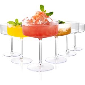 Ciaell 12PCS Plastic Martini Glasses - 10 Oz Disposable Coupe Glasses with Stem - Heavy Duty Margarita Cups for Bars, Cocktails, Whiskey, Parties & Wedding (Basic Clear)