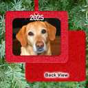 2025 Photo Ornaments for Christmas Tree, Christmas Picture Frame Ornament, Easy-Load Magnetic Frame with Ribbon, Charm & Photo Protector, Horizontal - Sparkly Red