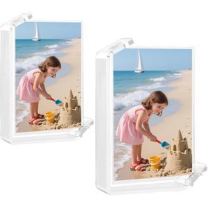 4x6inch 2 Pack Acrylic Picture Frames L Shaped Floating FrameDouble Sided Frames Artistic Modern photo Frame. (Transparent, 4X6)
