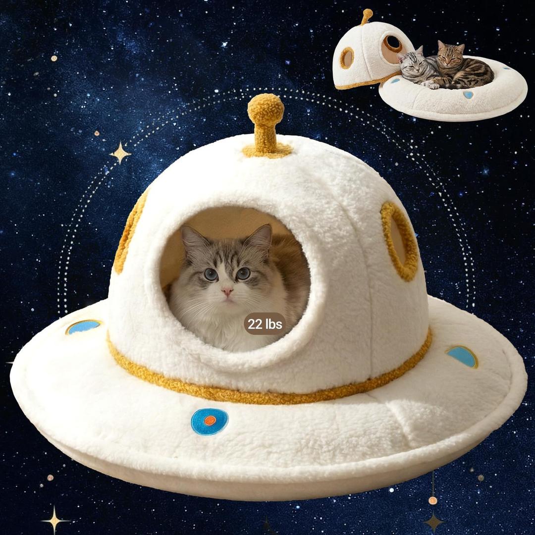 Cat Bed for Indoor Cats - 2 in 1 Large Cat Bed Cave Hideaway with Removable Washable Cushioned Pillow, UFO Cozy Pet Bed for Cats, Kittens & Multi-Cat Families (Up to 25 Lbs)