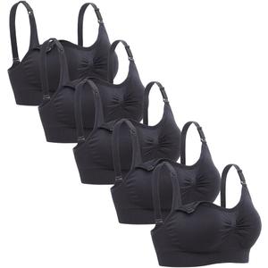 Lataly Womens Seamless Nursing Bra Sleeping Maternity Bralette for Breastfeeding Pack of 3 (Medium, 5pcak Black)
