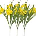 3 Pcs Artificial Daffodils Flowers Real Touch Fake Narcissus Flower 14.5in Silk Spring Fake Flowers Wedding Floral Decor Bouquet for Home Party Wedding Office Anniversary Indoor Outdoor Decor (Yellow)