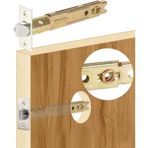 5" Backset Entry Door Latch Fits 19/64" (7.6mm) Square Interface Knobset, Square Corner Faceplate, Non-Handed, Satin Nickel