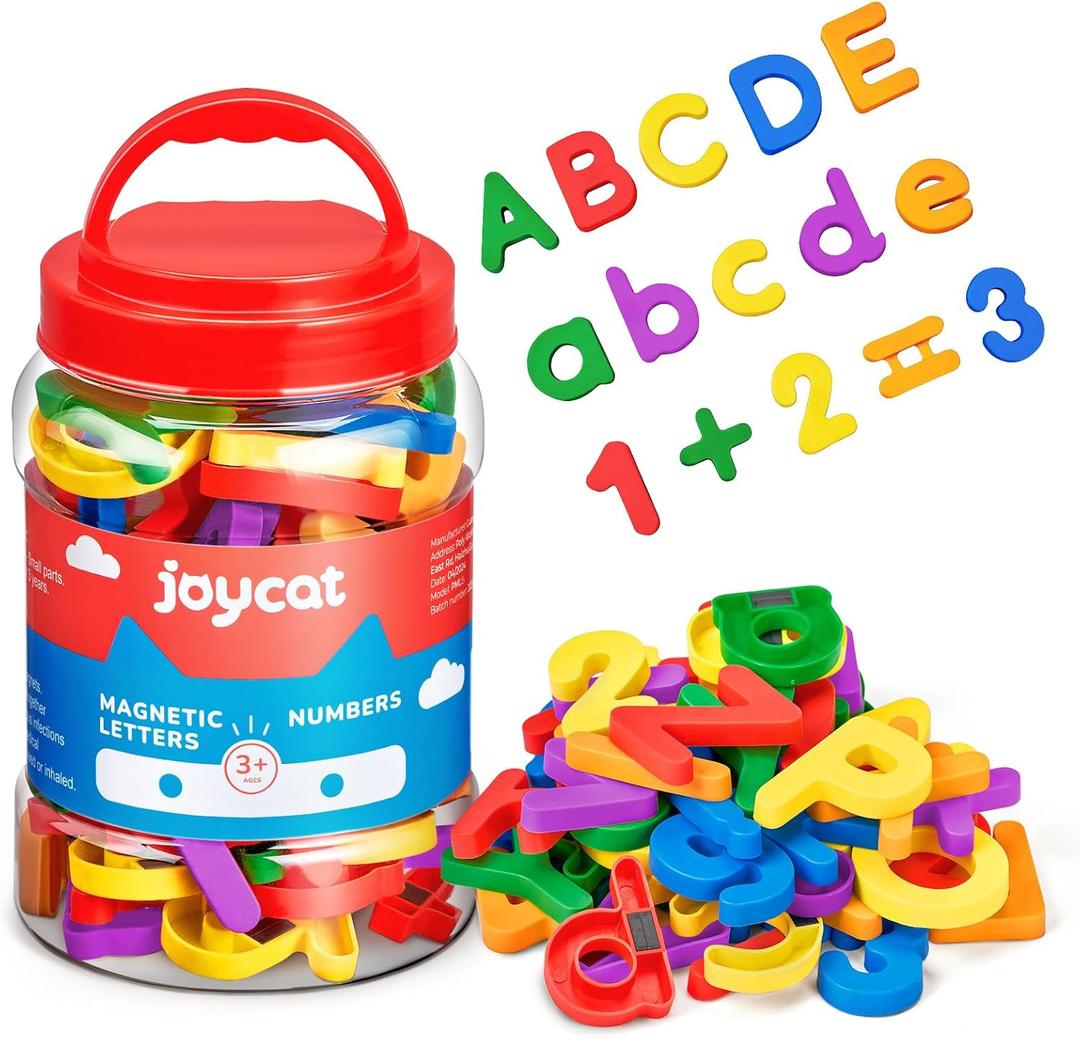 JoyCat 104 Pieces Magnetic Letters Numbers Alphabet Fridge Magnets ABC 123 Preschool Educational Learning Plastic Colorful Toy Set Uppercase Lowercase Math Symbols for Toddlers Kids 3+