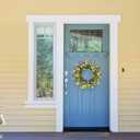 J'FLORU Spring Wreaths for Front Door 22 Inch Artificial Summer Wreath Daisy and Lavender Wreath with Wildflowers for Home Wall Farmhouse Springtime Easter Holiday Party