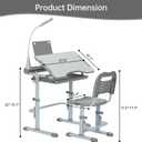 SMAGREHO Kids' Desk and Chair Set, Height Adjustable Child's School Study Writing Tables with Tilt Desktop, LED Light, Storage Drawer, Book Stand(Grey), Onesize