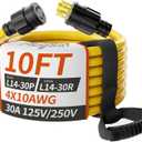 PlugSaf 10FT 30 Amp Generator Extension Cord 4 Prong, NEMA L14-30P/L14-30R 10 Gauge STW 125/250V Twist Lock Generator Cord Heavy Duty, Yellow ETL Listed