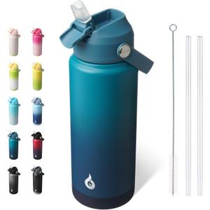 BJPKPK Water Bottle with Straw Lid, 24oz Vacuum Insulated Water Bottles, Metal Stainless Steel Thermo for Sports, Travel, BPA Free Leak Proof Thermo, Cups, Flasks, Tumblers,Vast