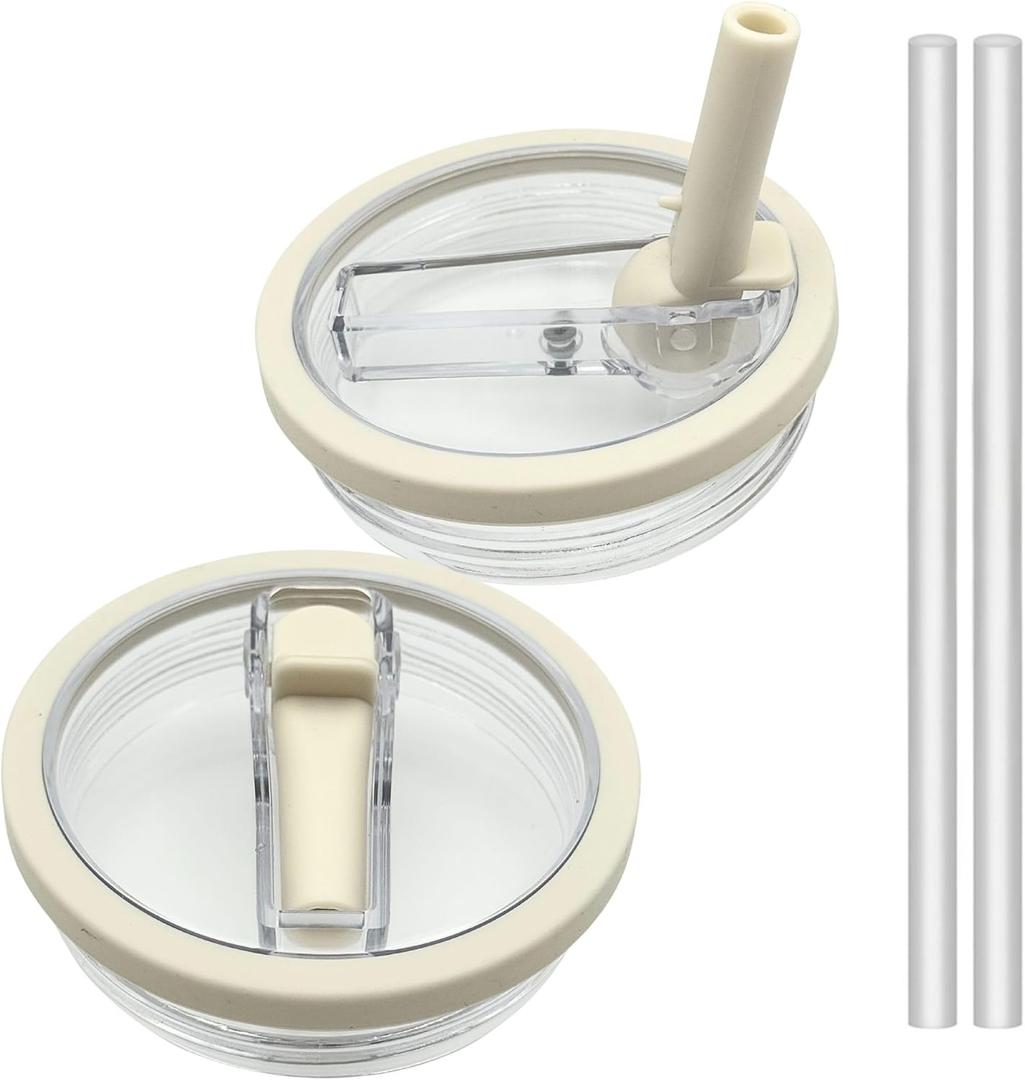2 Pack 40 Oz Stanley Replacement Lid, Flip Straw Leak Proof Top Fit For Quencher, Spill Proof Design Tumbler Lid Replacement, Stanley Cup Lid Accessories (Cream 2 Pcs)