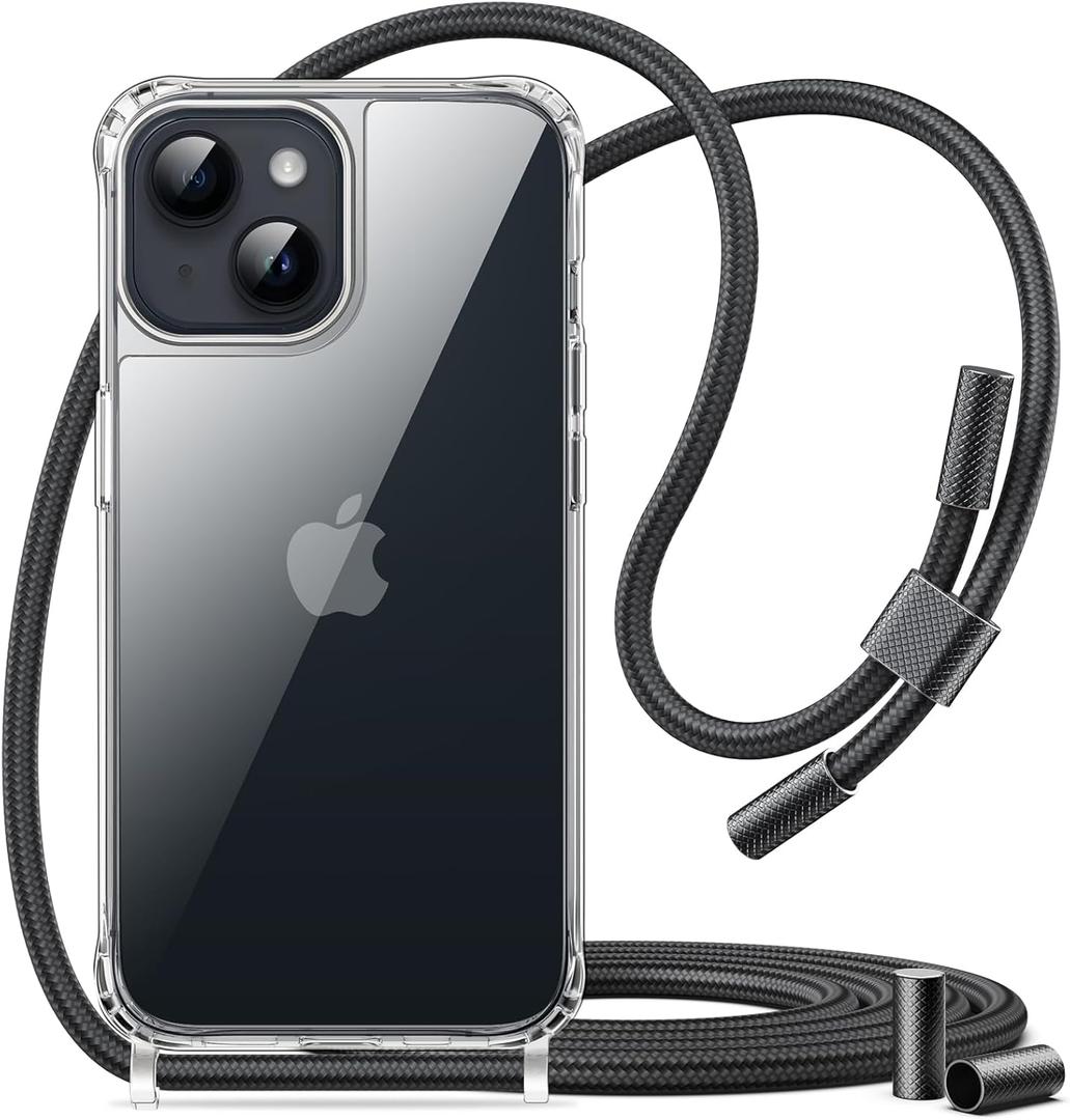 JETech Crossbody Case for iPhone 14 6.1-Inch with Adjustable Lanyard Strap, Clear Transparent Anti-Yellowing Shockproof Protective Phone Cover with Neck Cord (Midnight)