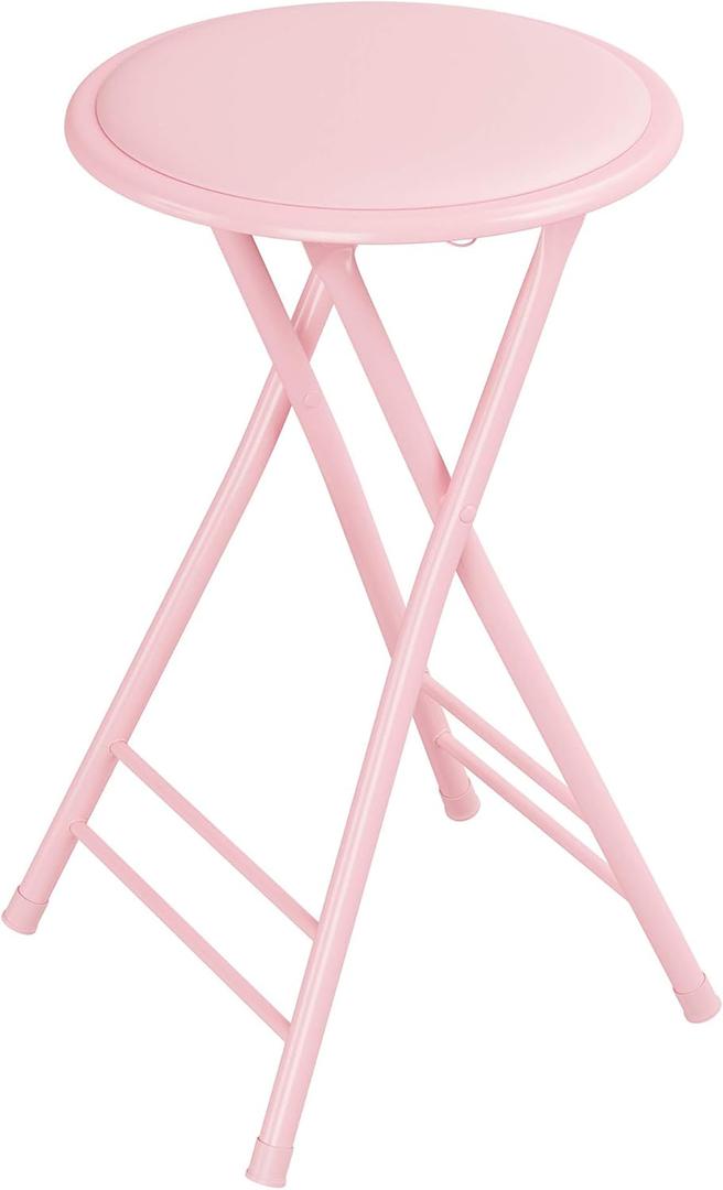Lavish Home Folding Stool - Backless 24-Inch Stool with 225lb Capacity for Kitchen or Rec Room - Portable Indoor Counter Bar Stools (Pink)