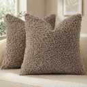 decorUhome Pack of 2 Throw Pillow Covers 18x18 Inch, Faux Fur Decorative Sherpa Pillow Covers Fuzzy Accent Soft Sheepskin Fleece Pillow Cases for Couch Living Room Bed, Khaki