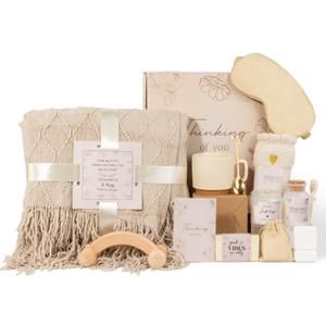 Thinking of You Gift Basket, Self Care Get Well Soon Birthday Gifts for Women, Relaxing Spa Gifts Basket Sick Care Package for Women, Relaxation Get Well Gift for Woman After Surgery, Sympathy Baskets (khaki)