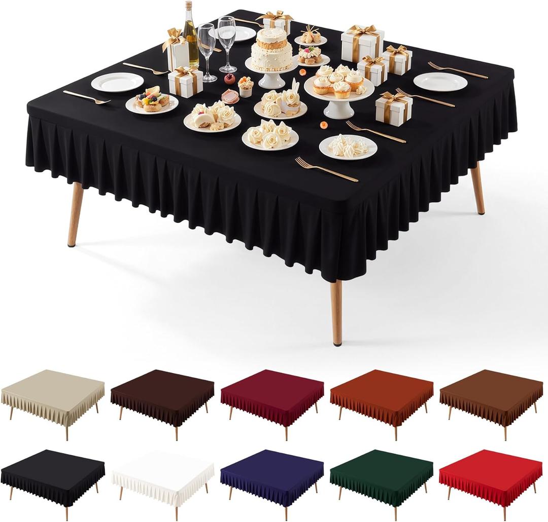 PARTISKY Black Spandex Square Tablecloths 60x60 Inch, Wrinkle Free Fitted Card Table Cloth Stretch Square Table Cover for Kitchen Dinner, Holiday Party, Wedding Banquet, Display Trade Show