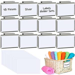 Basket Bin Labels Clips Label Holders Stainless Label Holders Removable Metal Bin Clips with Replacement Papers for Labeling, Classification, Induction (10 Pack)