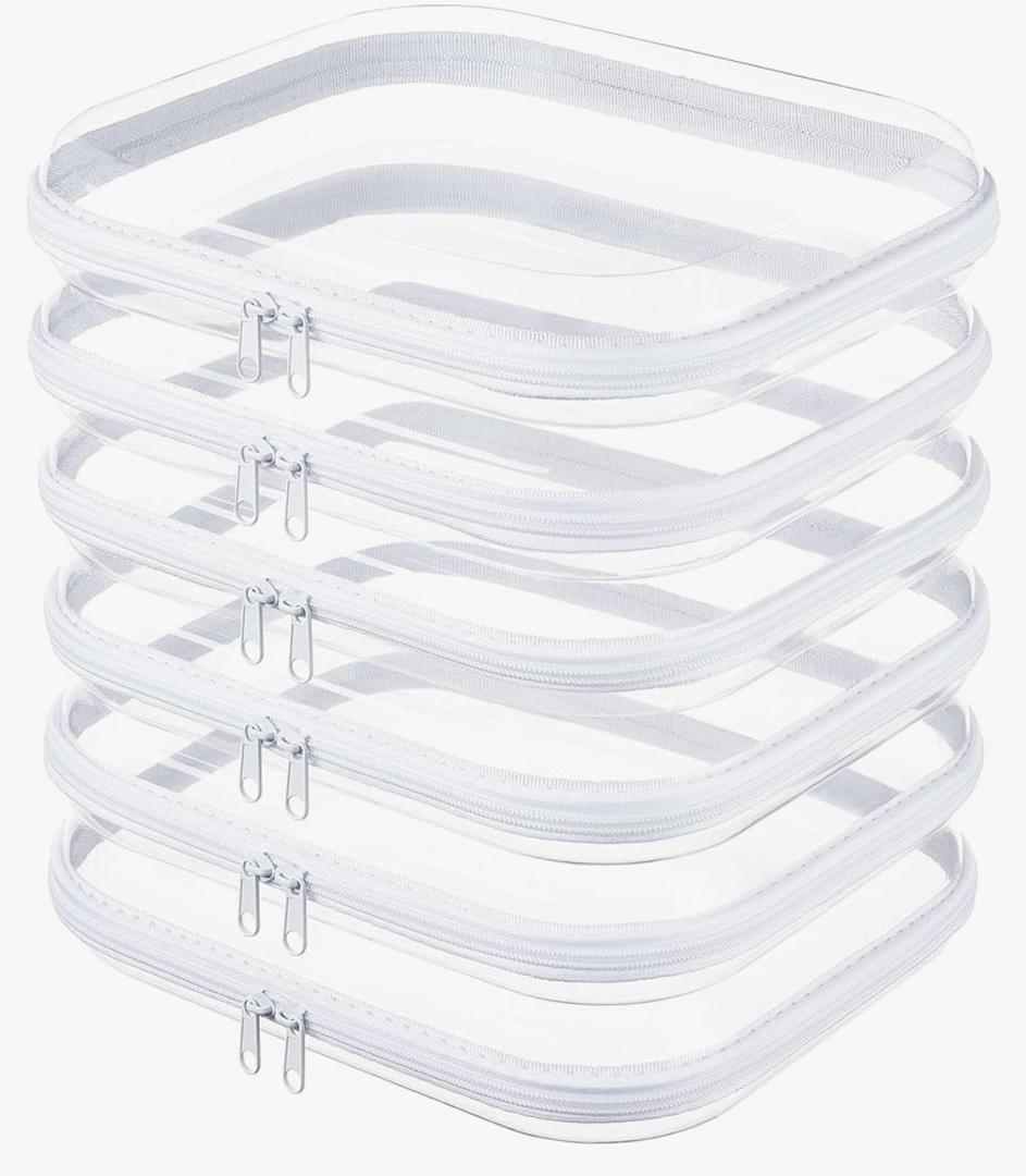 6-Pack Large Clear Hard Shell Zipper Pouches, Clear Zipper Bags, Hard Case Pouches for Purse & Diaper Bag Organizer,and Travel Essentials（6L）