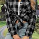 Asiertiy Womens Buffalo Plaid Flannel Shirt Long Sleeve Collar Button Down Blouses Lightweight Tops (Black, S)