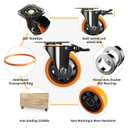 4 Inch Caster Wheels, Casters Set of 4, Heavy Duty Casters with Brake 2200 Lbs, Locking Industrial Swivel Top Plate Casters Wheels for Furniture and Workbench Cart(Two Hardware Kits Include)