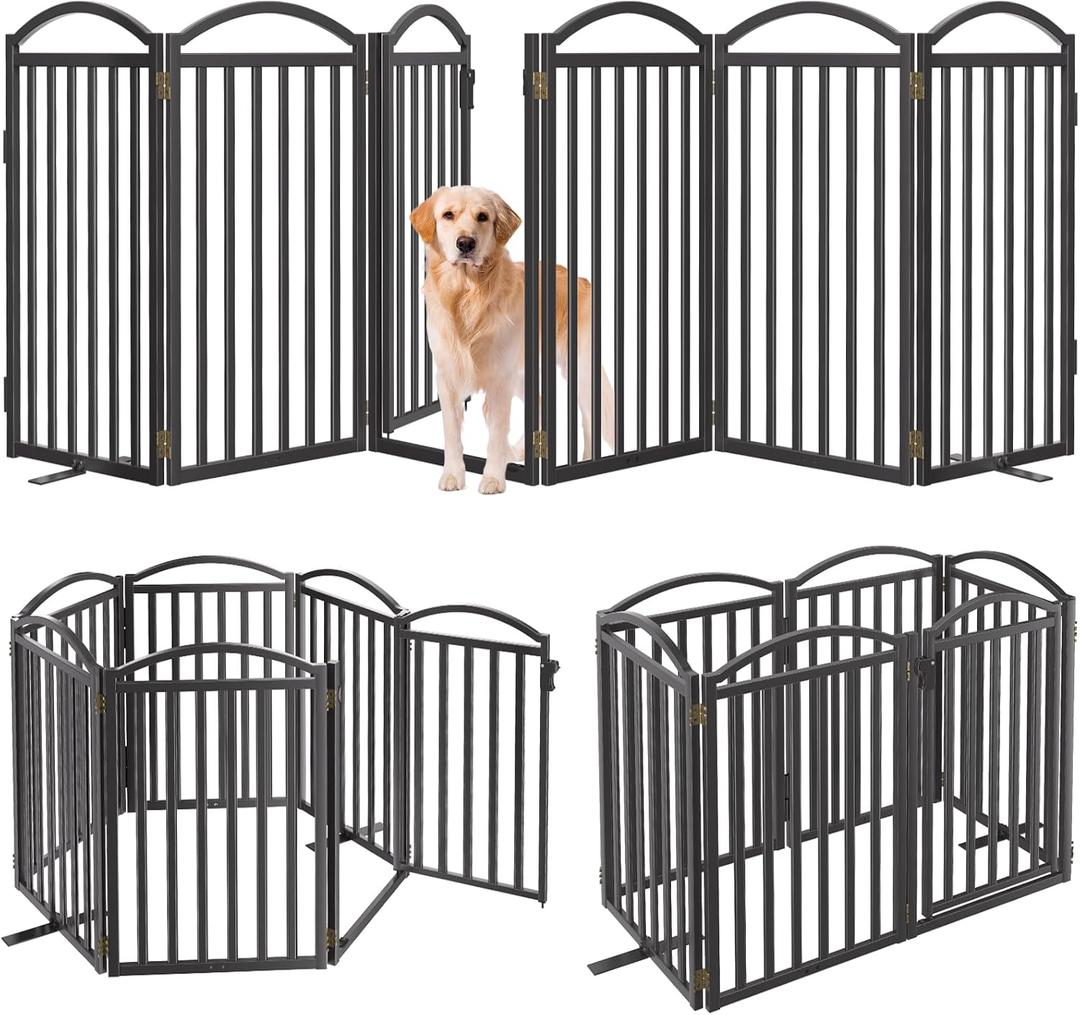 Malier Metal Freestanding Dog Gates with Door, 36'' Height Outdoor Indoor Dog Fences, Extra Wide Foldable Puppy Gate for Stairs (Black, 6 Panels with Door 120''W 36''H)