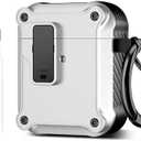 Maxjoy for AirPods Case, Carbon Fiber Secure Lock Clip Full Body Shockproof Hard Shell Protective Case Cover with Keychain for AirPod 1st and 2nd Generation Wireless Charging Case, White