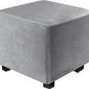Ottoman Covers Slipcover Square Ottoman Covers Protector for Footrest Foot Stool Furniture Stretch Comfortable Velvet with Elastic Bottom (Length & Width:13-18", Height:15-18", Light Grey)