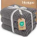 blunique Waffle Knit Throw Blanket, Luxury Cozy Chunky Knit Throw Blanket for Couch, 50 x 60 Inch Thick Ultra-Soft Feather Yarn Knitted Blanket for Sofa, Bed, Home Decor - Grey