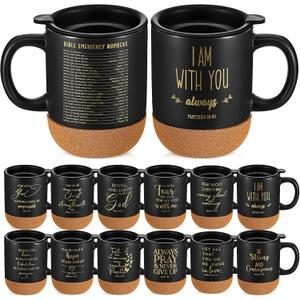 12 Set Christian Mugs Gifts Bulk Ceramic Coffee Cups with Bible Verses Appreciation Gifts for Men Women Employee Coworker Church Office, 15 oz (Black)